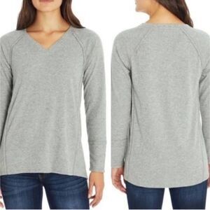 WILDFOX Haley Brushed Waffle Long Sleeve V-Neck Top, Gray, Sz XL